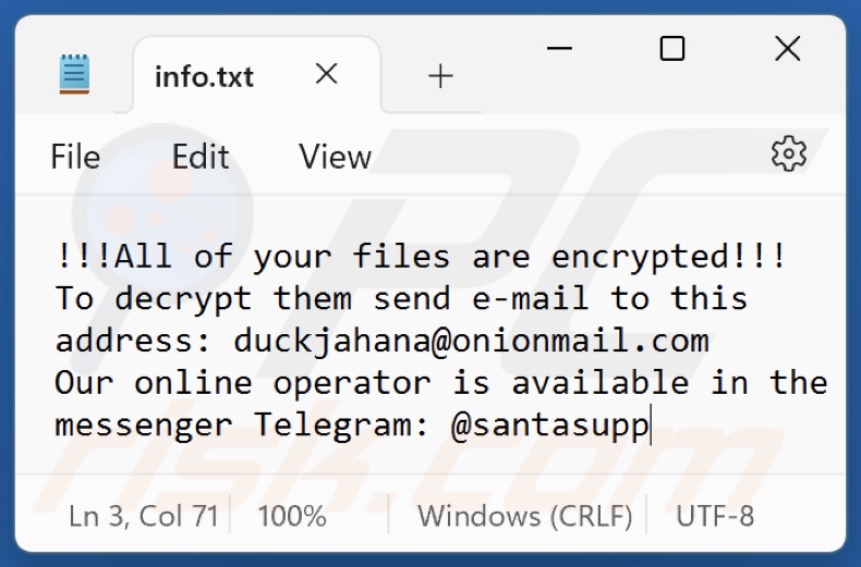 Plik tekstowy ransomware Mango (info.txt)