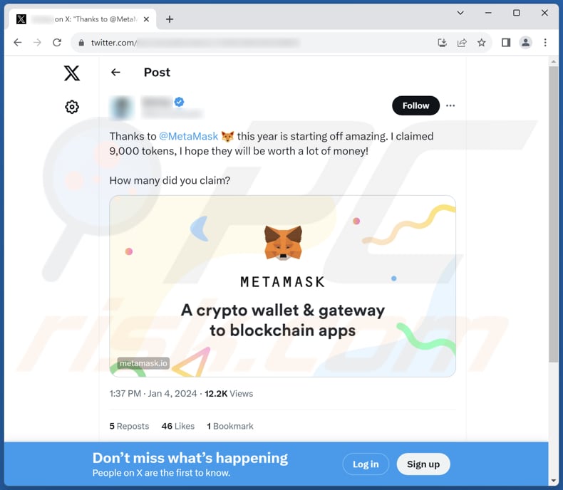 Oszukańczy post promujący kolejny wariant Mask token airdrop