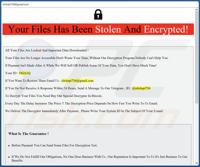 Okno pop-up ransomware RCRU64 (ReadMe.hta)