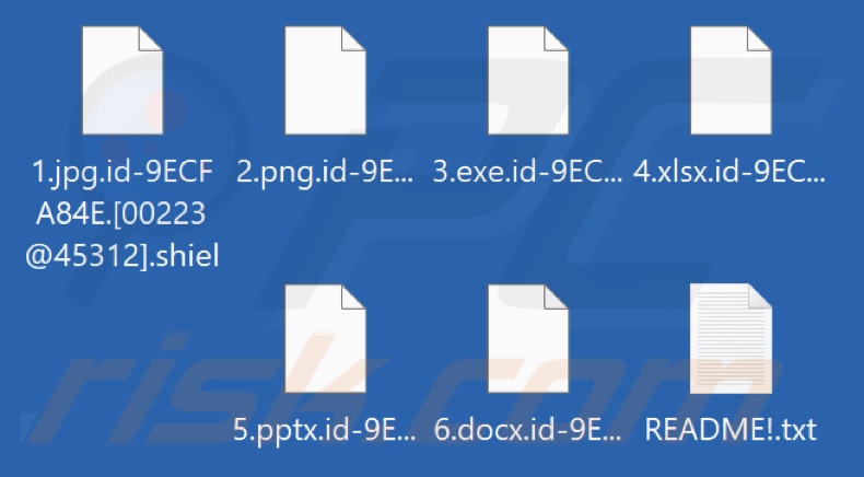 Pliki zaszyfrowane przez ransomware Shiel (rozszerzenie .shiel)