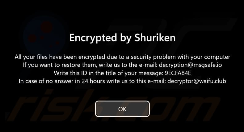 Ekran przed logowaniem ransomware Shuriken