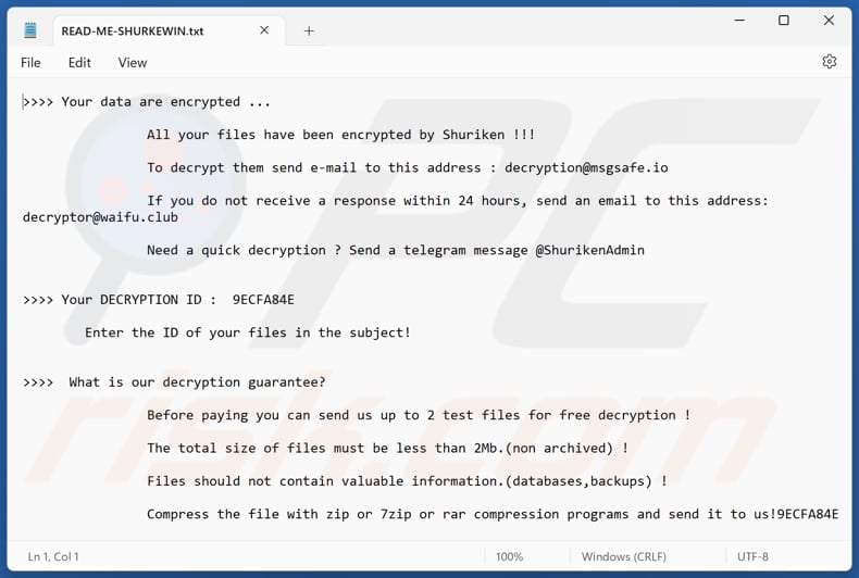 Plik tekstowy ransomware Shuriken (READ-ME-SHURKEWIN.txt)