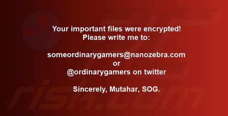 Tapeta ransomware SomeOrdinaryGamers Mutahar