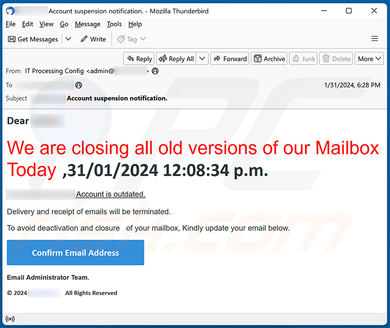 We Are Closing All Old Versions Of Email oszustwo (2024-02-01)