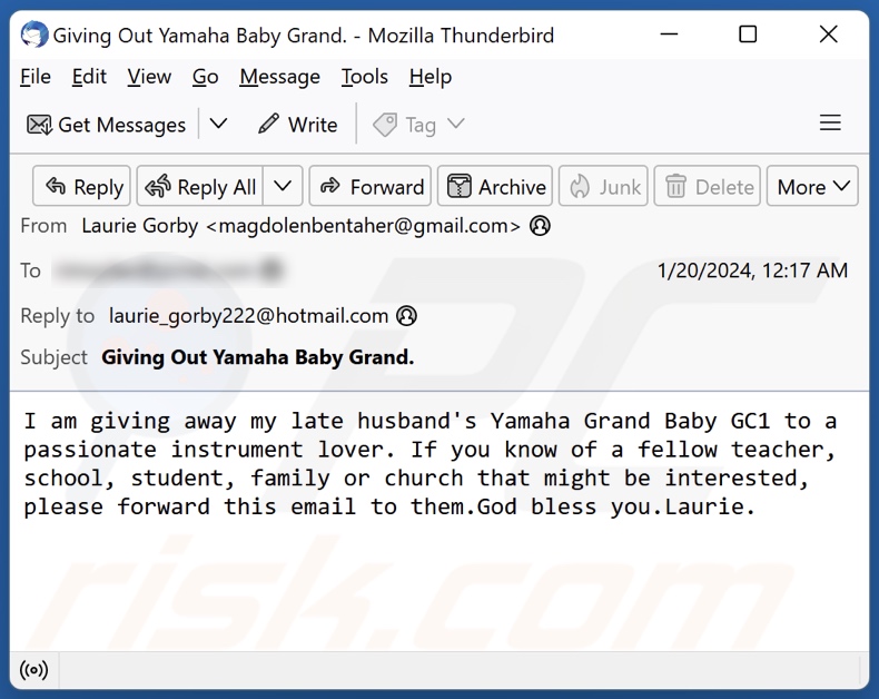 Alternatywny wariant oszukańczego e-maila Yamaha Baby Grand Piano (2)