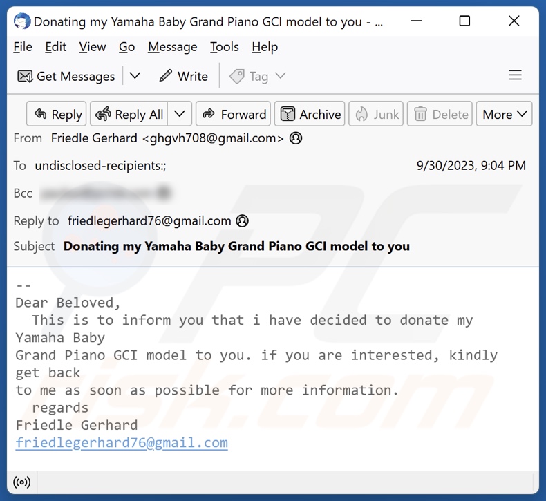 Alternatywny wariant oszukańczego e-maila Yamaha Baby Grand Piano (4)