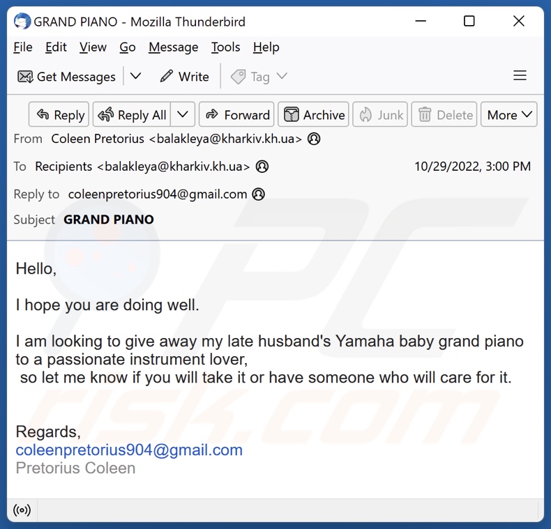 Alternatywny wariant oszukańczego e-maila Yamaha Baby Grand Piano (5)