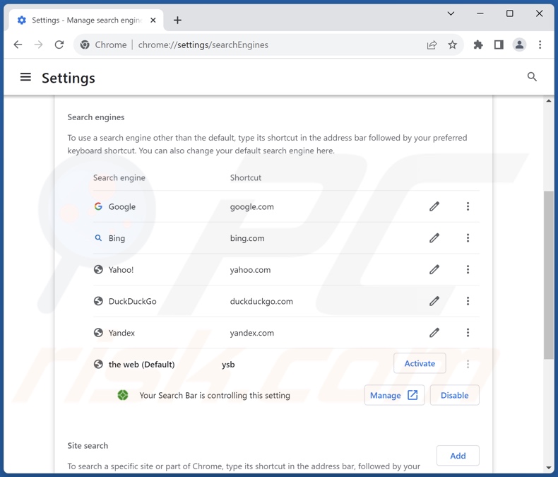 Usuwanie yoursearchbar.me z domyślnej wyszukiwarki Google Chrome