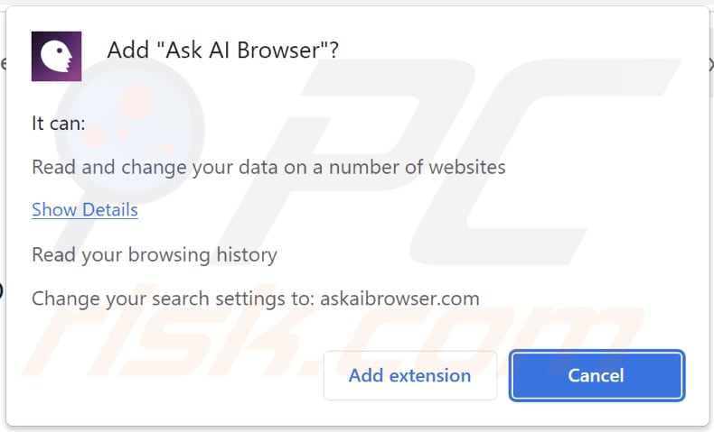 Porywacz przeglądarki Ask AI Browser proszący o pozwolenia