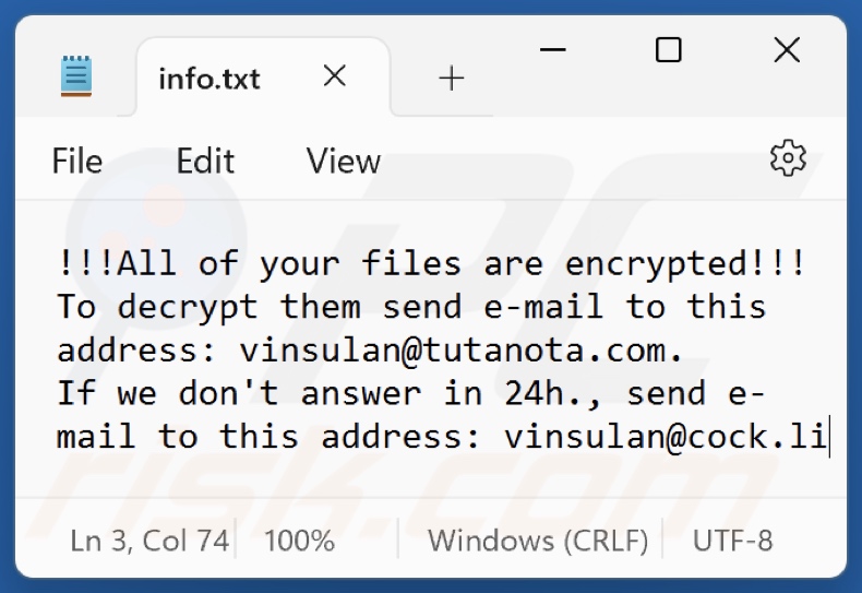 Plik tekstowy ransomware Dxen (info.txt)