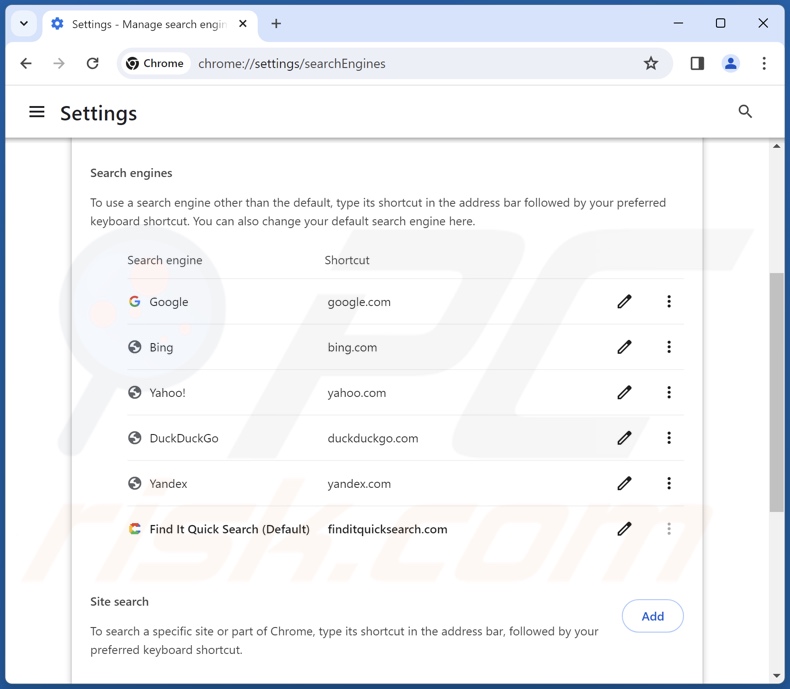 Usuwanie finditquicksearch.com z domyślnej wyszukiwarki Google Chrome