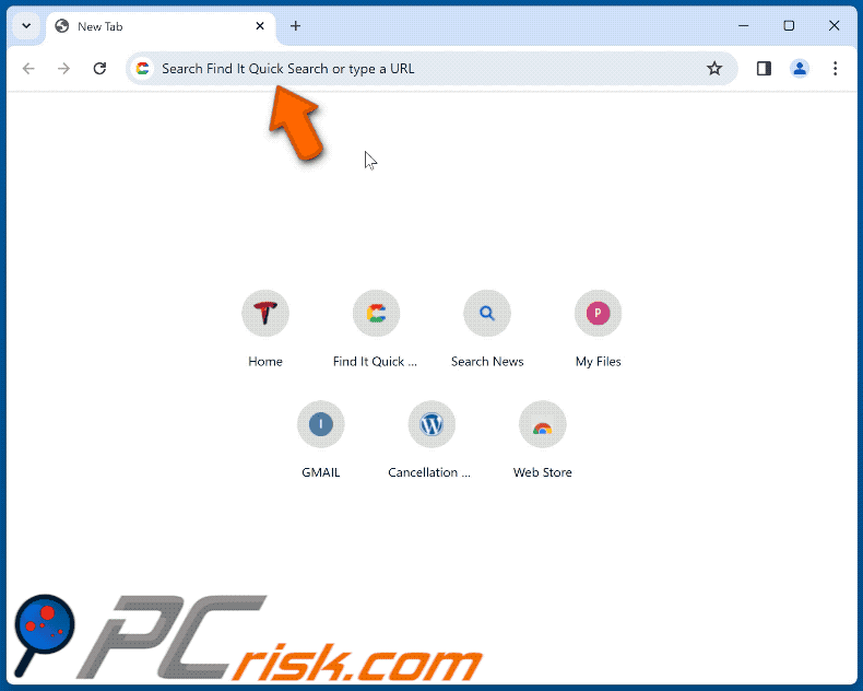 Find It Quick Search porywacz przeglądarki przekierowujący na finditquicksearch.com (GIF)
