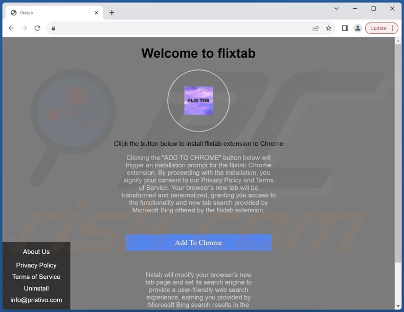 Strona internetowa wykorzystywana do promowania porywacza przeglądarki Flixtab