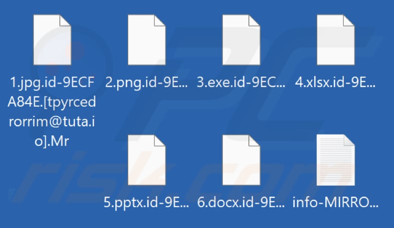 Pliki zaszyfrowane przez ransomware MIRROR (rozszerzenie .Mr)