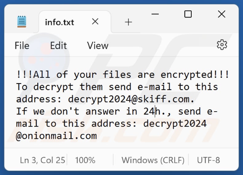 Plik tekstowy ransomware New24 (info.txt)