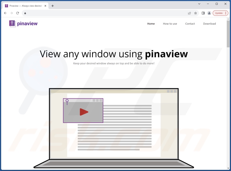 Witryna używana do promowania PUA Pinaview