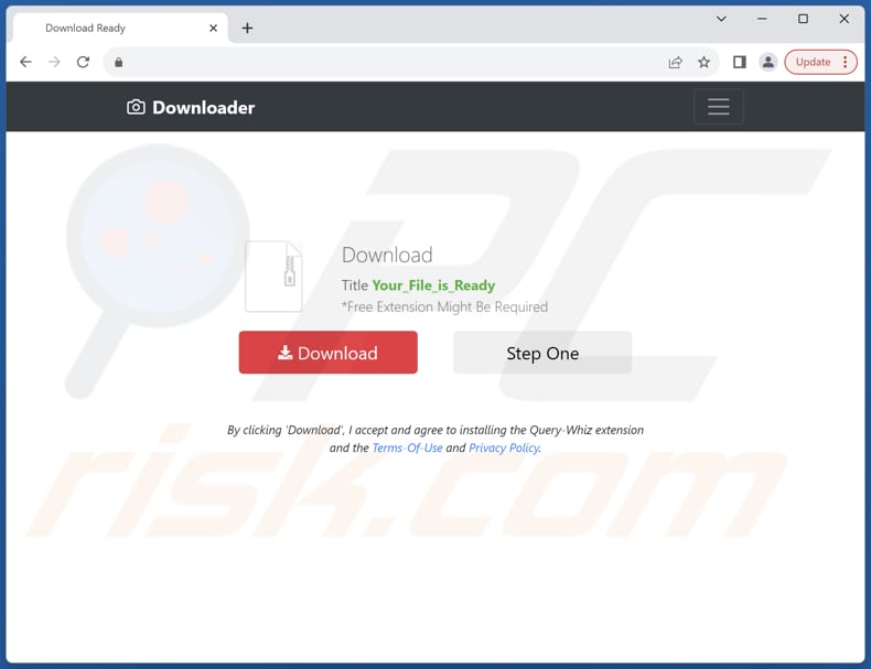 Strona internetowa wykorzystywana do promowania porywacza przeglądarki Query-Whiz