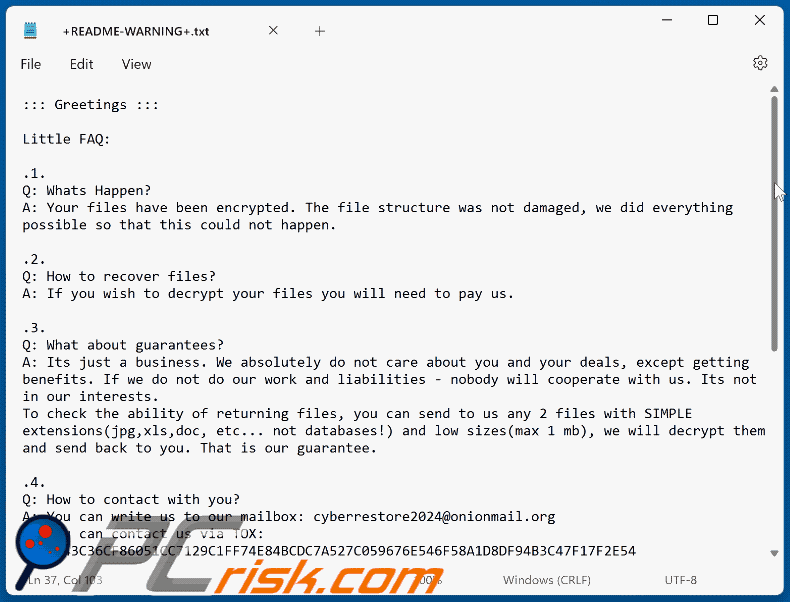 Plik tekstowy ransomware Rocklee (+README-WARNING+.txt)