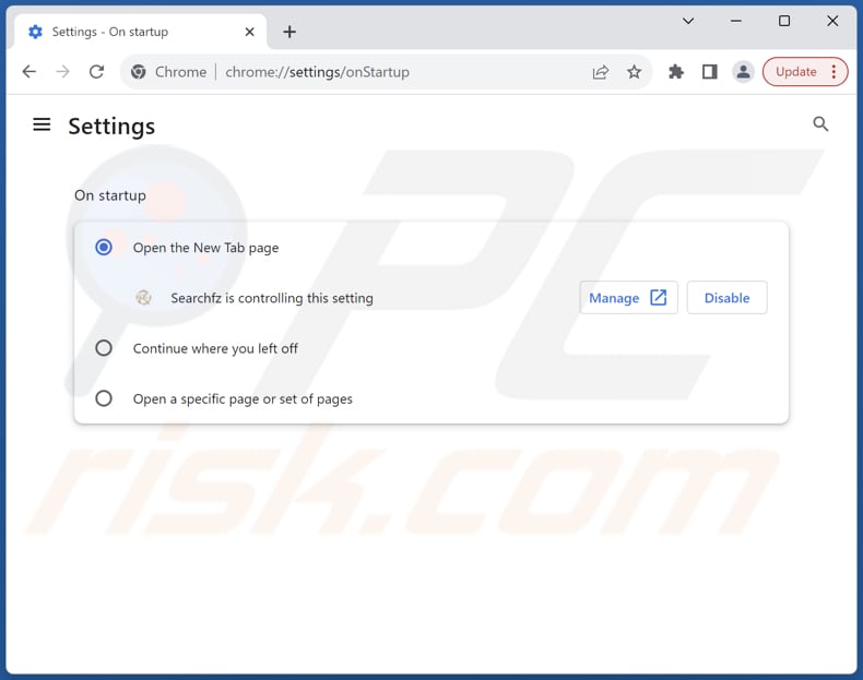 Usuwanie searchfz.com ze strony domowej Google Chrome