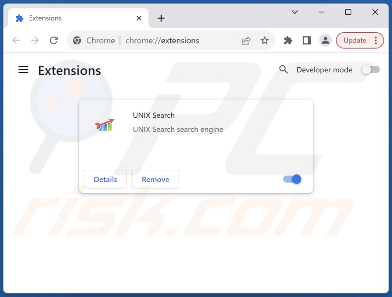 Usuwanie rozszerzeń powiązanych z unixsearch.com z Google Chrome