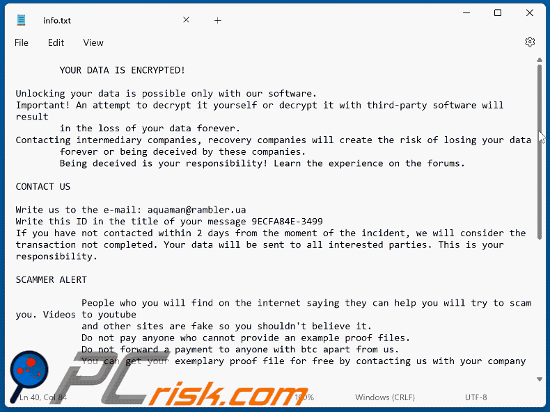 Plik tekstowy ransomware Water (info.txt)
