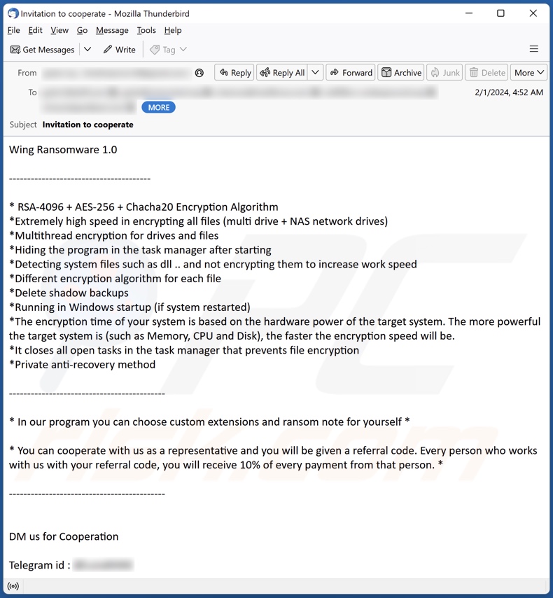 E-mail poszukujący partnerów do ransomware Wing