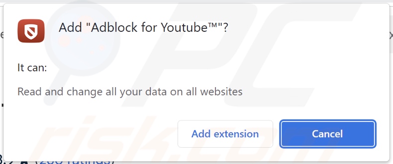 Adblock for Youtube proszące o różne pozwolenia