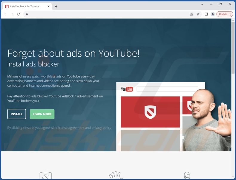 Witryna promująca Adblock for Youtube