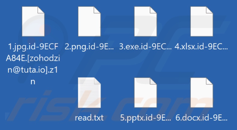 Pliki zaszyfrowane przez ransomware Z1n (rozszerzenie .z1n)