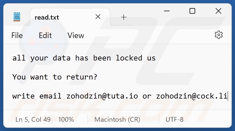 Plik tekstowy ransomware Z1n (read.txt)