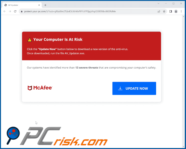 Wygląd oszustwa Activate Your McAfee Antivirus License