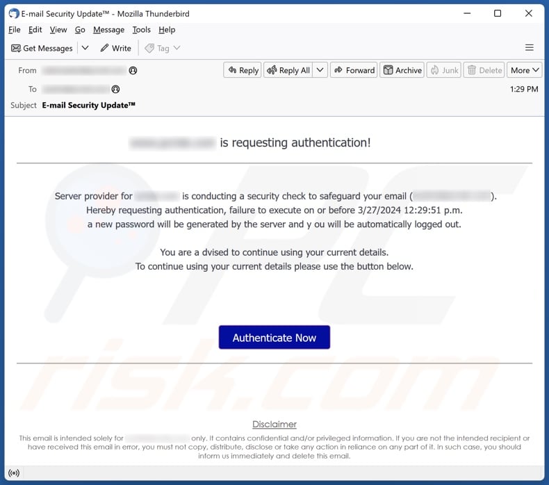 Authentication Request Kampania spamowa e-mail