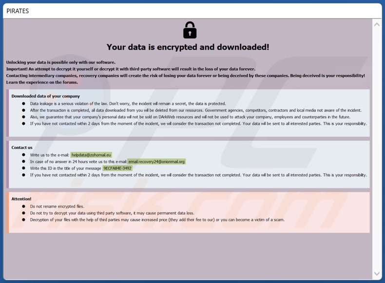 Okno pop-up ransomware ELITTE87