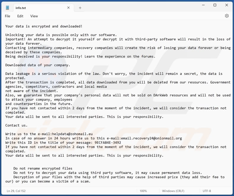 Plik tekstowy ransomware ELITTE87 (info.txt)