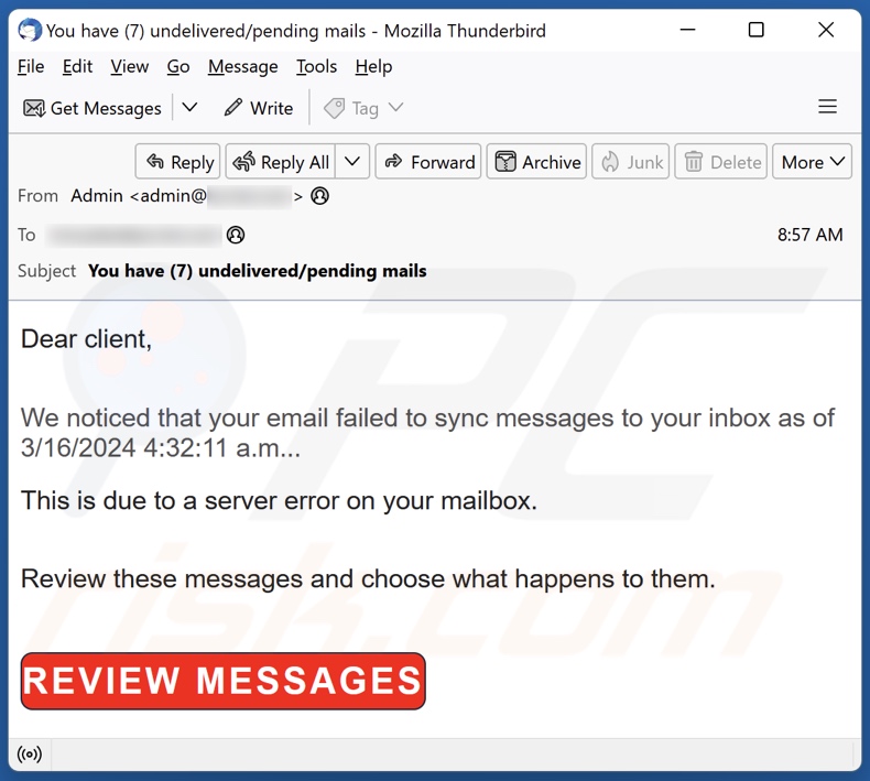E-mailowa kampania spamowa Email Failed To Sync