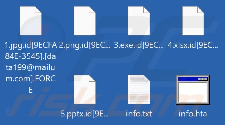 Pliki zaszyfrowane przez ransomware FORCE (rozszerzenie .FORCE)