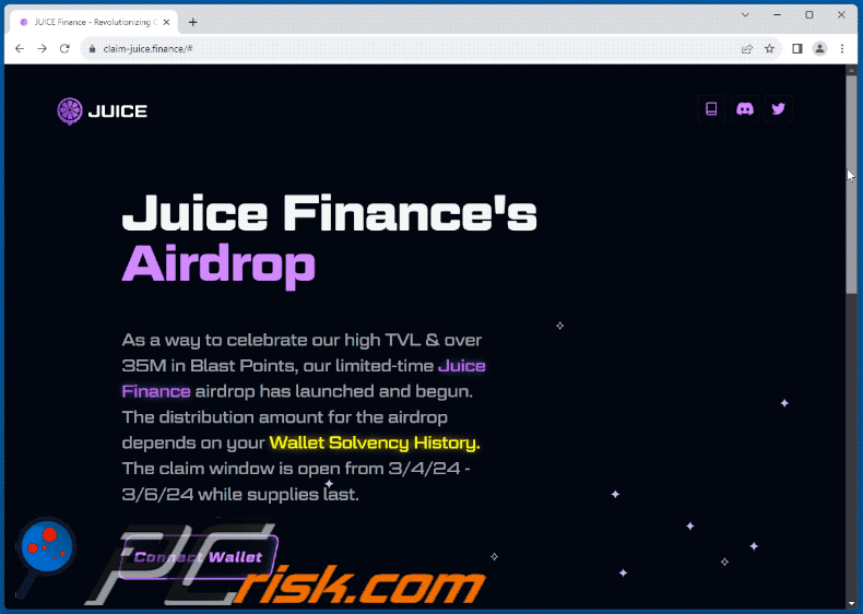 Wygląd oszustwa Juice Finance's Airdrop (GIF)