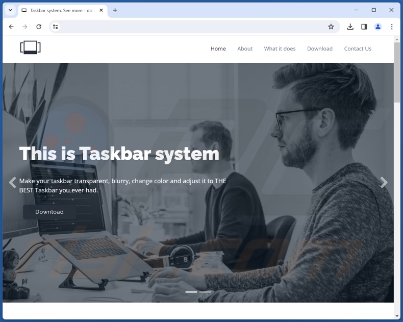 Witryna używana do promowania PUA Taskbar system