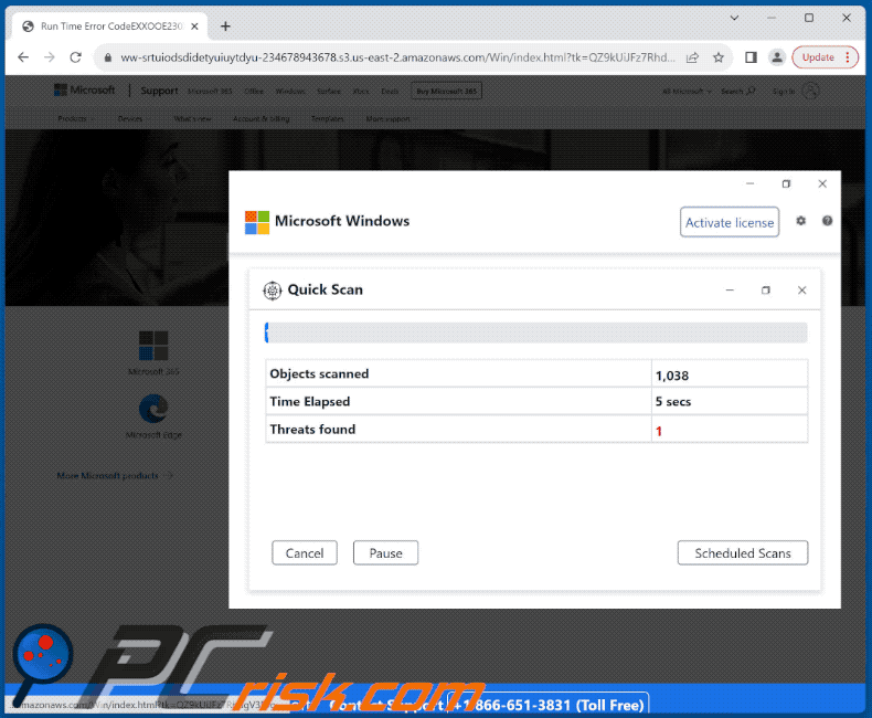 Wygląd oszustwa Temporary Files Deletion Have Started (GIF)