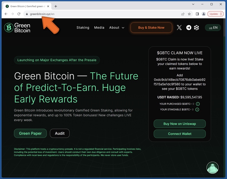 Wygląd prawdziwej platformy Green Bitcoin (greenbitcoin.xyz)