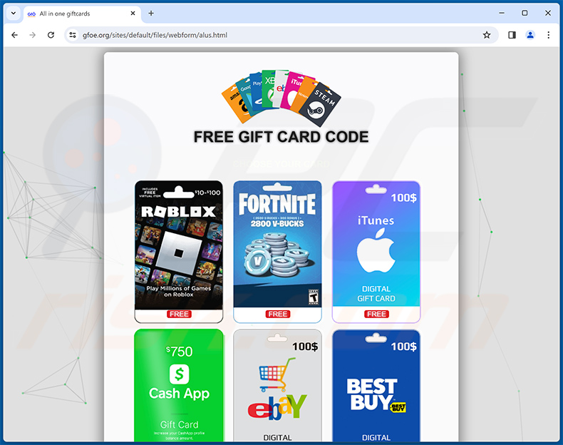 Witryna oszustwa Gift Card Giveaway - gfoe[.]org