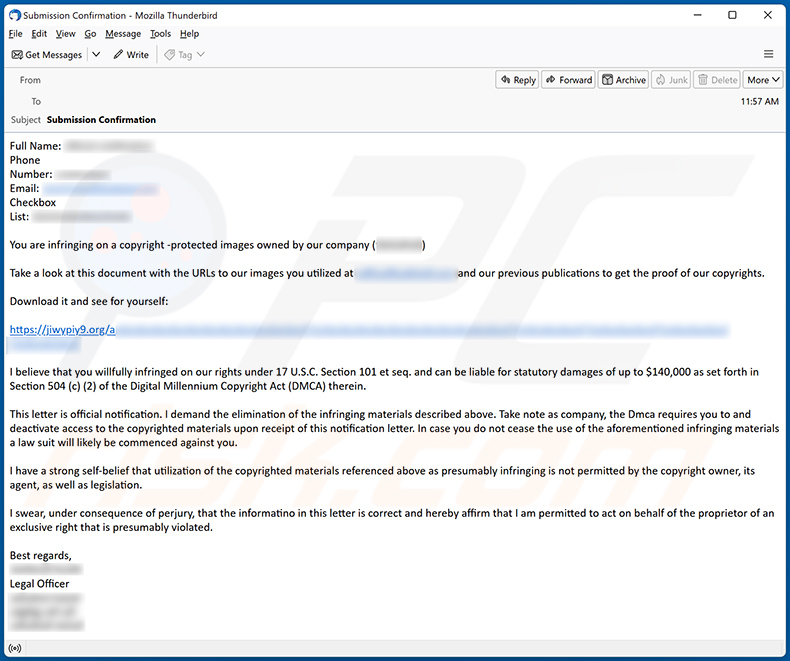 E-mail spamowy rozsyłający malware Latrodectus (próbka nr 1)