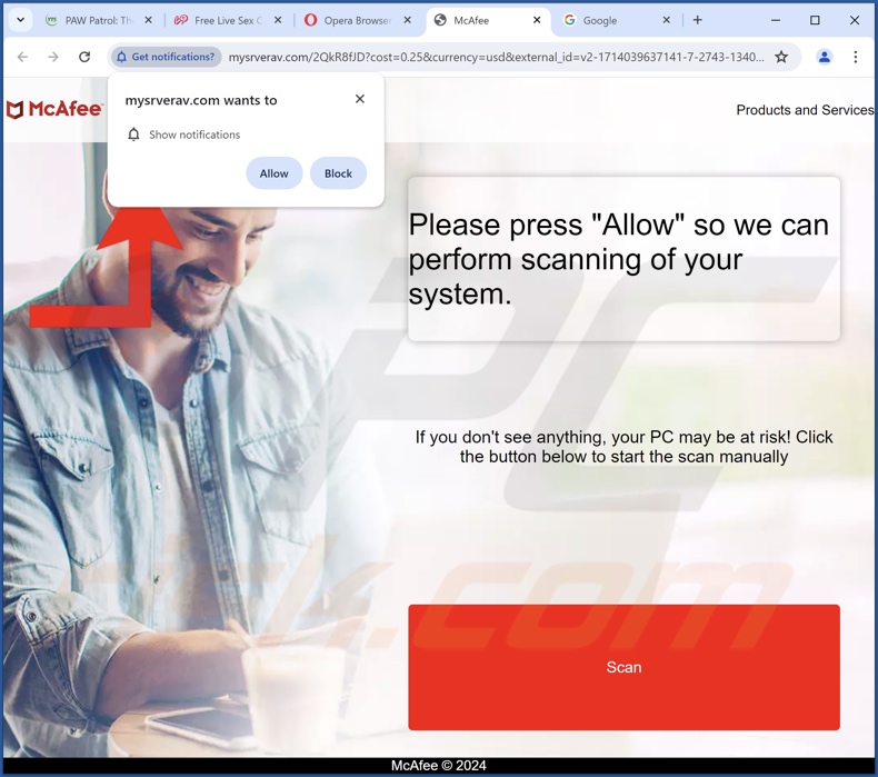 mysrverav[.]com pop-up przekierowania