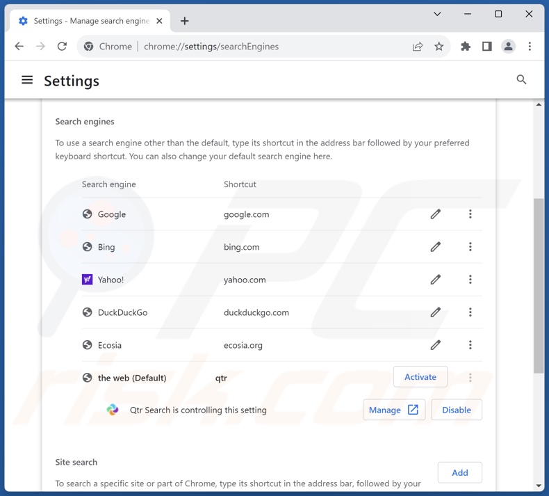 Usuwanie qtrserach.com z domyślnej wyszukiwarki Google Chrome