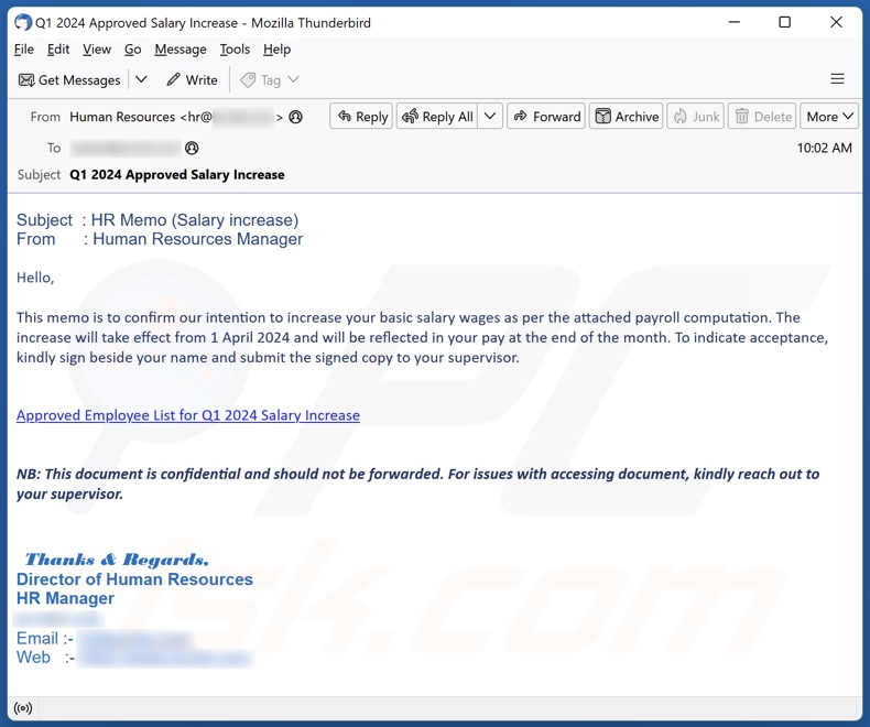 Salary Increase Kampania spamowa e-mail