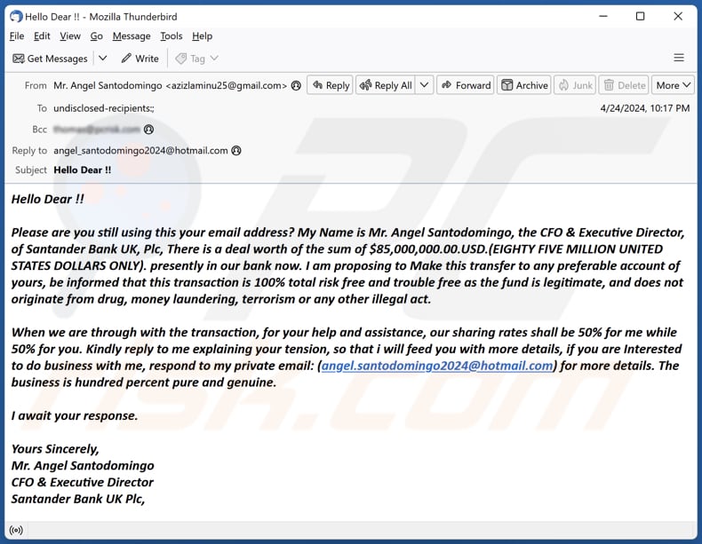 Santander Bank Deal Kampania spamowa e-mail
