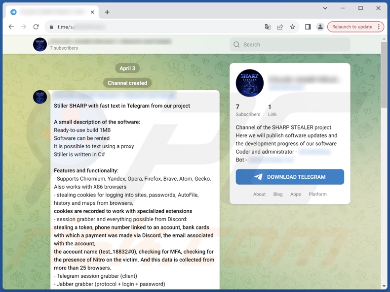 Złośliwe oprogramowanie Sharp promowane na Telegramie