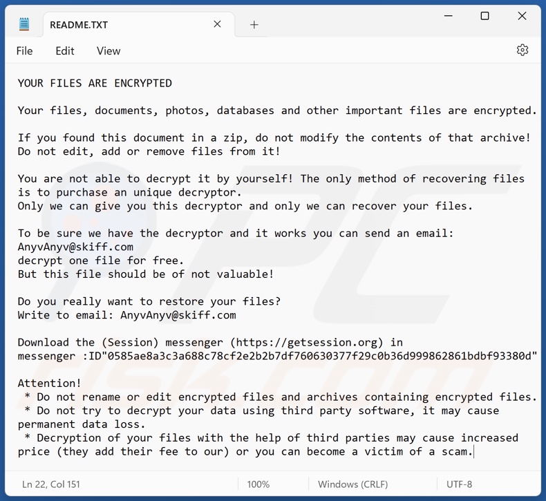 Anyv ransomware okup (README.TXT)