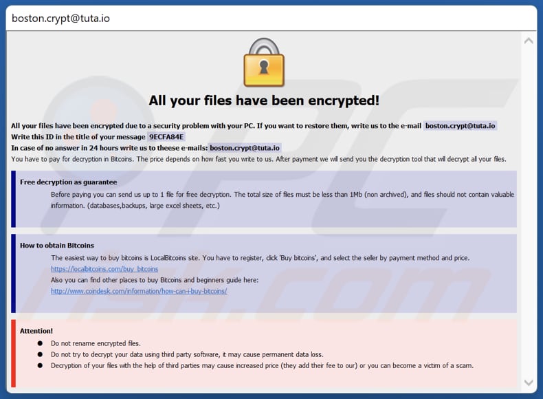 Komunikat o okupie w wyskakującym oknie Boost ransomware