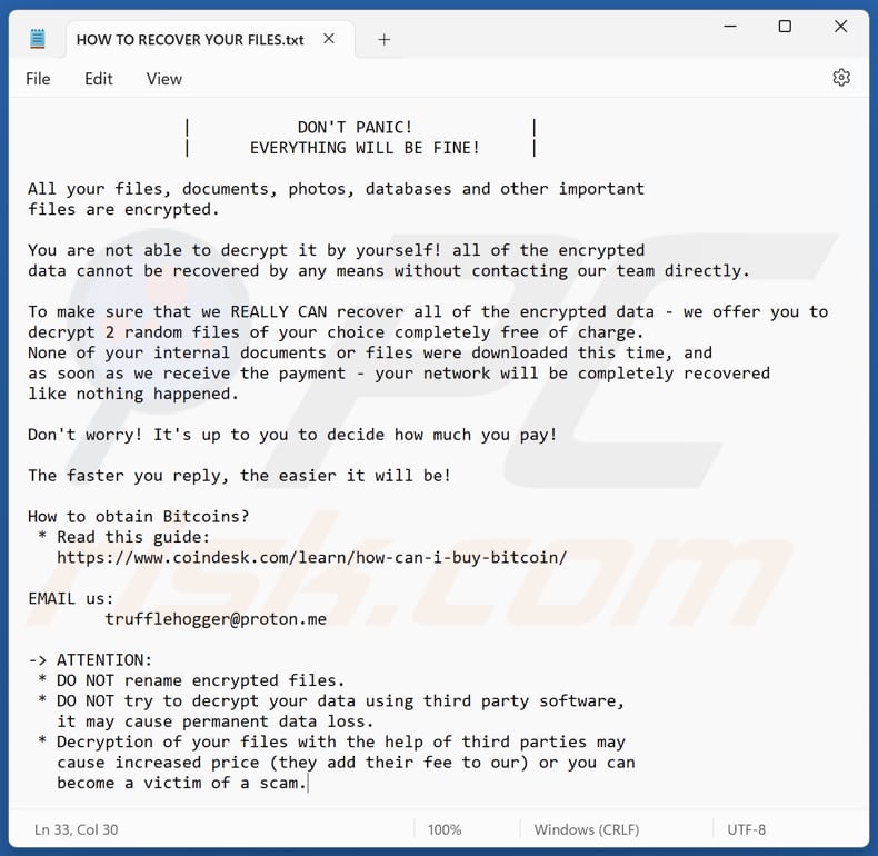 Plik tekstowy ransomware EDHST (HOW TO RECOVER YOUR FILES.txt)